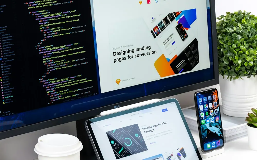 A business website shown on desktop, tablet and mobile